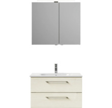 Badmöbel-Set Pelipal Sunline 121 BxHxT 81 x 200 x 46 cm Frontfarbe Polar Pinie mit Mineralguss-Waschtisch Waschtischunterschrank und Spiegelschrank mit LED-Beleuchtung