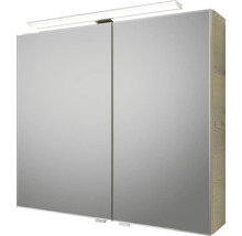 Badmöbel-Set Pelipal Sunline 121 BxHxT 81 x 200 x 46 cm Frontfarbe Polar Pinie mit Mineralguss-Waschtisch Waschtischunterschrank und Spiegelschrank mit LED-Beleuchtung