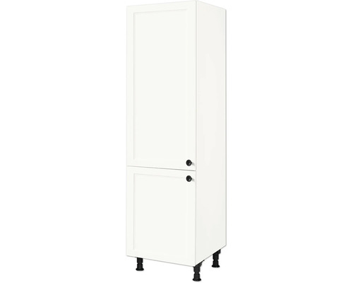 NOBILIA Kühlumbauschrank für 178er Einbaukühlschrank Urban BxTxH 60 x 58 x 217 cm weiß matt vormontiert Anschlag links 4004539049789 Weißer Küchenschrank mit zwei Türen und Füßen