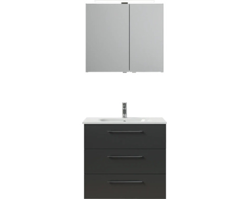 Waschtischunterschrank mit drei Schubladen, Waschtisch und Spiegelschrank mit Beleuchtung