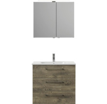 Badmöbel-Set Pelipal Sunline 121 BxHxT 81 x 200 x 46 cm Frontfarbe Eiche ribbeck mit Mineralguss-Waschtisch Waschtischunterschrank 3 Schubkästen und Spiegelschrank mit LED-Beleuchtung