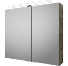 Badmöbel-Set Pelipal Sunline 121 BxHxT 81 x 200 x 46 cm Frontfarbe Eiche ribbeck mit Mineralguss-Waschtisch Waschtischunterschrank 3 Schubkästen und Spiegelschrank mit LED-Beleuchtung