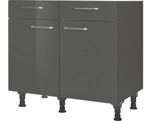 NOBILIA Unterschrank mit Schublade und Drehtür Urban BxTxH 90 x 58 x 87 cm schiefergrau hochglanz vormontiert Anschlag links rechts 4004539041554 Unterschrank mit zwei Schubladen und zwei Türen