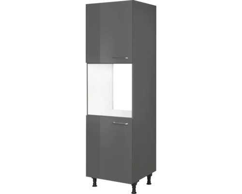 NOBILIA Backofenhochschrank mit Tür Urban BxTxH 60 x 58 x 217 cm Frontfarbe schiefergrau hochglanz Korpusfarbe schiefergrau Anschlag links