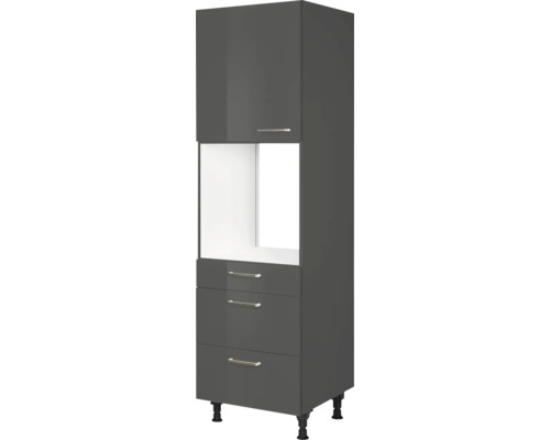 NOBILIA Backofenhochschrank mit Auszügen Urban BxTxH 60 x 58 x 217 cm grau hochglanz vormontiert Anschlag links