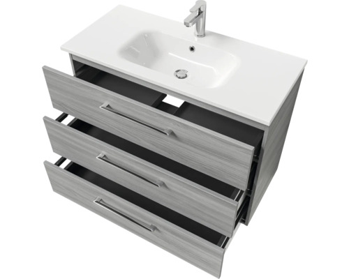 Waschbeckenunterschrank mit drei Schubladen, Waschbecken und Armatur