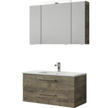 Badezimmer-Set mit Spiegelschrank, Waschbecken und Unterschrank im Holzdekor