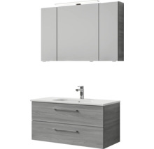Badmöbel-Set Pelipal Sunline 121 BxHxT 110 x 200 x 46 cm Frontfarbe sangallo grau mit Mineralguss-Waschtisch Waschtischunterschrank und Spiegelschrank mit LED-Beleuchtung