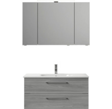 Badmöbel-Set Pelipal Sunline 121 BxHxT 110 x 200 x 46 cm Frontfarbe sangallo grau mit Mineralguss-Waschtisch Waschtischunterschrank und Spiegelschrank mit LED-Beleuchtung