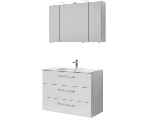 Badmöbel-Set Pelipal Sunline 121 BxHxT 110 x 200 x 46 cm Frontfarbe weiß hochglanz mit Mineralguss-Waschtisch Waschtischunterschrank 3 Schubkästen und Spiegelschrank mit LED-Beleuchtung Badmöbel-Set Pelipal Sunline 121 BxHxT 110 x 200 x 46 cm Frontfarbe weiß hochglanz mit Mineralguss-Waschtisch Waschtischunterschrank 3 Schubkästen und Spiegelschrank mit LED-Beleuchtung