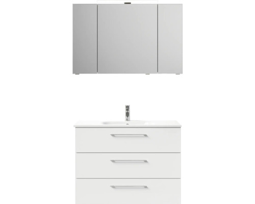 Waschtisch mit drei Schubladen, Waschbecken und Spiegelschrank