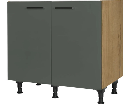 NOBILIA Spülenschrank Urban BxTxH 90 x 58 x 87 cm Frontfarbe mineralgrün matt Korpusfarbe eiche sierra