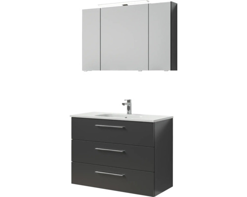 Badezimmerset mit Waschtischunterschrank, Waschbecken und Spiegelschrank