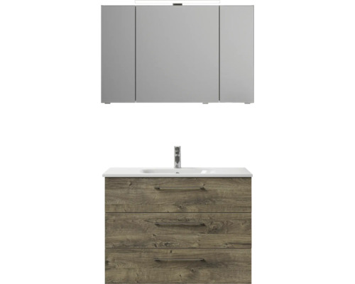 Badezimmermöbelset mit Waschtischunterschrank, Waschbecken und Spiegelschrank