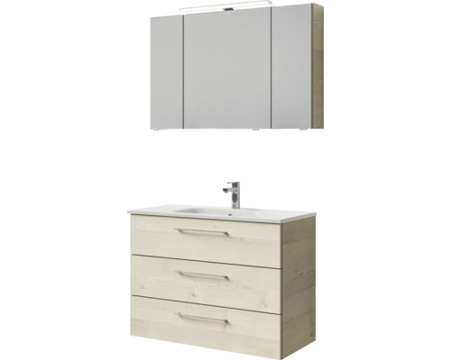 Waschtischkombination mit Spiegelschrank und drei Schubladen