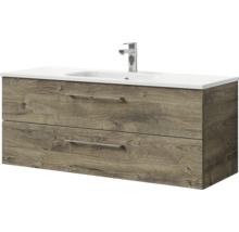 Badmöbel-Set Pelipal Sunline 121 BxHxT 121 x 50 x 46 cm Frontfarbe Eiche ribbeck mit Mineralguss-Waschtisch und Waschtischunterschrank