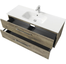 Badmöbel-Set Pelipal Sunline 121 BxHxT 121 x 50 x 46 cm Frontfarbe Eiche ribbeck mit Mineralguss-Waschtisch und Waschtischunterschrank