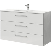 Badmöbel-Set Pelipal Sunline 121 BxHxT 121 x 50 x 46 cm Frontfarbe weiß hochglanz mit Mineralguss-Waschtisch und Waschtischunterschrank 3 Schubkästen