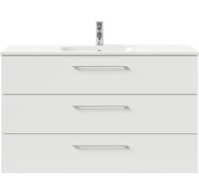 Badmöbel-Set Pelipal Sunline 121 BxHxT 121 x 50 x 46 cm Frontfarbe weiß hochglanz mit Mineralguss-Waschtisch und Waschtischunterschrank 3 Schubkästen