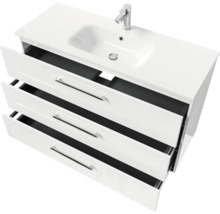 Badmöbel-Set Pelipal Sunline 121 BxHxT 121 x 50 x 46 cm Frontfarbe weiß hochglanz mit Mineralguss-Waschtisch und Waschtischunterschrank 3 Schubkästen