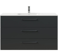 Badmöbel-Set Pelipal Sunline 121 BxHxT 121 x 50 x 46 cm Frontfarbe anthrazit mit Mineralguss-Waschtisch und Waschtischunterschrank 3 Schubkästen