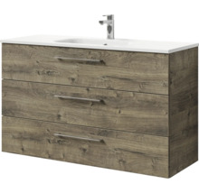 Badmöbel-Set Pelipal Sunline 121 BxHxT 121 x 50 x 46 cm Frontfarbe Eiche ribbeck mit Mineralguss-Waschtisch und Waschtischunterschrank 3 Schubkästen