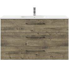 Badmöbel-Set Pelipal Sunline 121 BxHxT 121 x 50 x 46 cm Frontfarbe Eiche ribbeck mit Mineralguss-Waschtisch und Waschtischunterschrank 3 Schubkästen