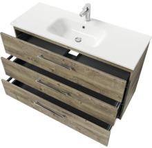 Badmöbel-Set Pelipal Sunline 121 BxHxT 121 x 50 x 46 cm Frontfarbe Eiche ribbeck mit Mineralguss-Waschtisch und Waschtischunterschrank 3 Schubkästen