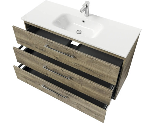 Waschtischunterschrank mit drei Schubladen und Waschbecken