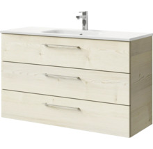 Badmöbel-Set Pelipal Sunline 121 BxHxT 121 x 74 x 46 cm Frontfarbe Polar Pinie mit Mineralguss-Waschtisch und Waschtischunterschrank 3 Schubkästen