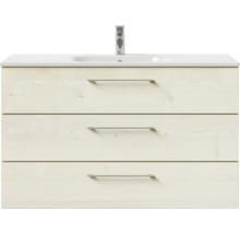 Badmöbel-Set Pelipal Sunline 121 BxHxT 121 x 74 x 46 cm Frontfarbe Polar Pinie mit Mineralguss-Waschtisch und Waschtischunterschrank 3 Schubkästen