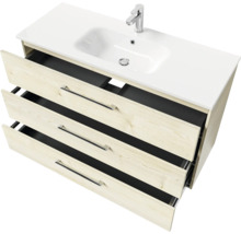Badmöbel-Set Pelipal Sunline 121 BxHxT 121 x 74 x 46 cm Frontfarbe Polar Pinie mit Mineralguss-Waschtisch und Waschtischunterschrank 3 Schubkästen