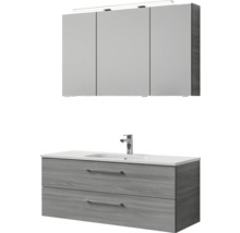 Badmöbel-Set Pelipal Sunline 121 BxHxT 121 x 200 x 46 cm Frontfarbe sangallo grau mit Mineralguss-Waschtisch Waschtischunterschrank und Spiegelschrank mit LED-Beleuchtung