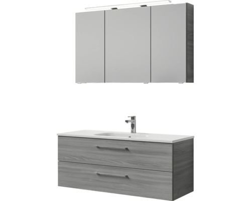 Badezimmerset mit Waschtischunterschrank, Waschbecken und Spiegelschrank mit Beleuchtung