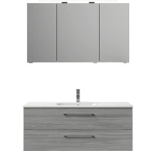 Badmöbel-Set Pelipal Sunline 121 BxHxT 121 x 200 x 46 cm Frontfarbe sangallo grau mit Mineralguss-Waschtisch Waschtischunterschrank und Spiegelschrank mit LED-Beleuchtung