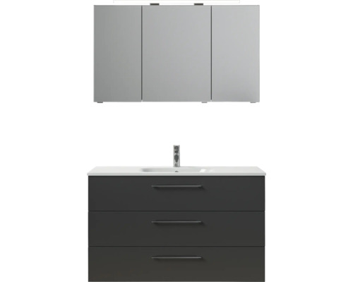 Badezimmerset mit Waschbeckenunterschrank, drei Schubladen und Spiegelschrank