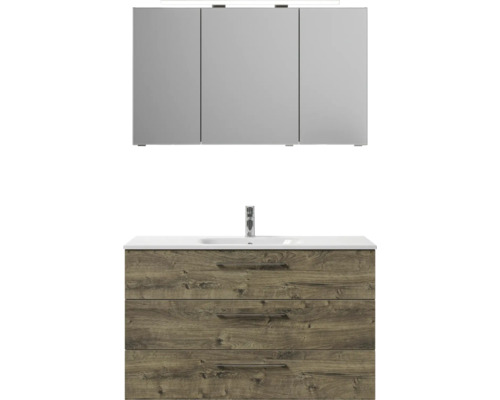 Waschtisch mit drei Schubladen und Spiegelschrank