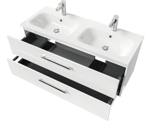 Waschtischunterschrank mit zwei Waschbecken und Schubladen