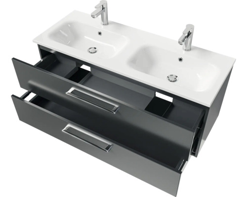 Waschtischunterschrank mit zwei Waschbecken und Schubladen