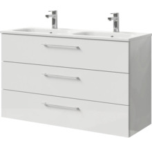 Badmöbel-Set Pelipal Sunline 121 BxHxT 121 x 74 x 46 cm Frontfarbe weiß hochglanz mit Mineralguss-Doppelwaschtisch und Waschtischunterschrank 3 Schubkästen