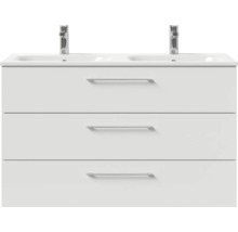 Badmöbel-Set Pelipal Sunline 121 BxHxT 121 x 74 x 46 cm Frontfarbe weiß hochglanz mit Mineralguss-Doppelwaschtisch und Waschtischunterschrank 3 Schubkästen