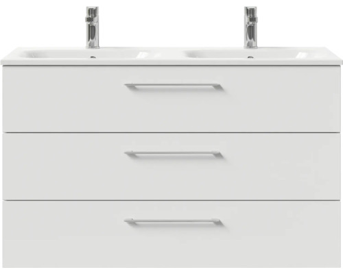 Waschtischunterschrank mit drei Schubladen und zwei Waschbecken