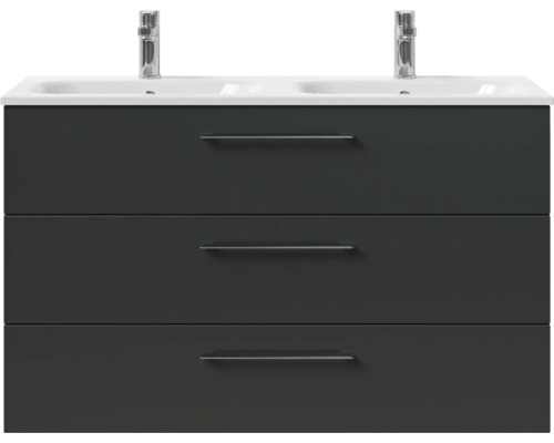 Waschtischunterschrank mit drei Schubladen und zwei Waschbecken