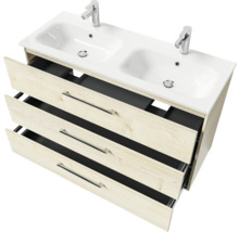 Waschtischunterschrank mit zwei Waschbecken und drei Schubladen