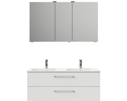 Waschtischkombination mit Doppelwaschbecken und Spiegelschrank