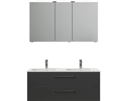 Badezimmer Waschtischkombination mit Spiegelschrank und zwei Waschbecken