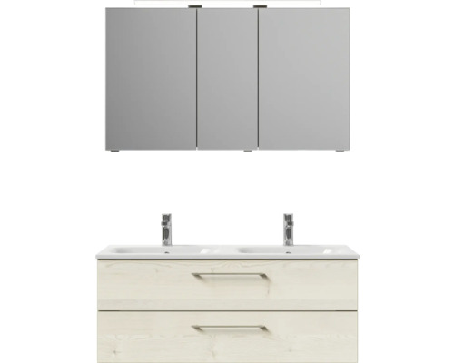 Waschtischkombination mit Spiegelschrank und zwei Waschbecken