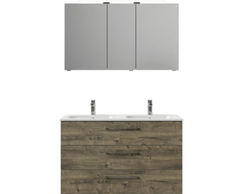 Waschtischkombination mit Spiegelschrank und drei Schubladen