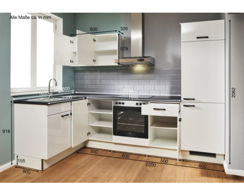 Komplette Einbauküche mit Elektrogeräten, Spüle und Dunstabzugshaube