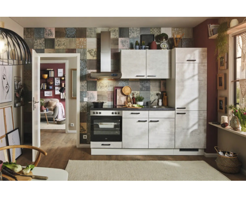 PICCANTE Plus Küchenzeile mit Geräten Casual 220 cm beton weißgrau matt vormontiert